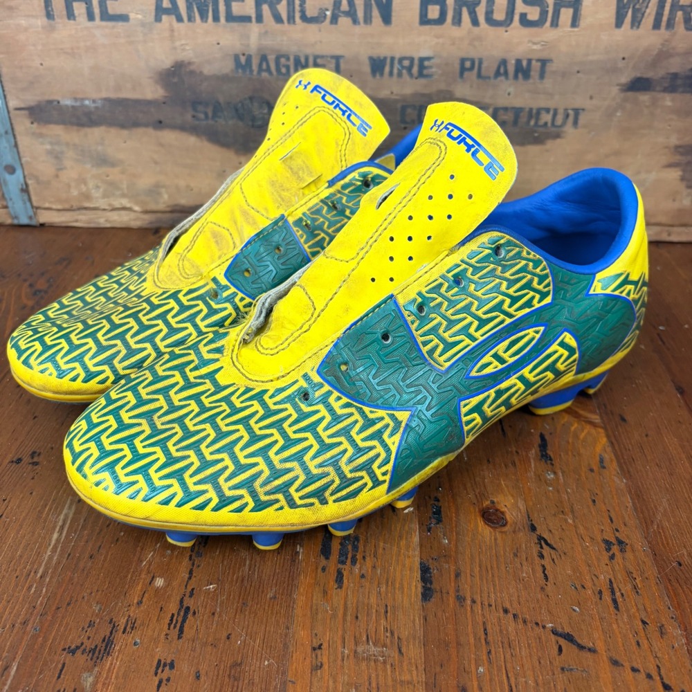 Under Armour Force Soccer Cleats Mens 7.5 Yellow Green Blue 1264202-709 FG Shoes